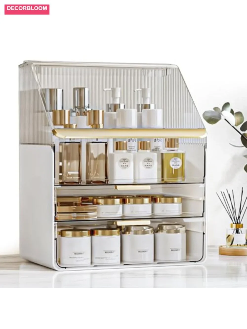 Acrylic Makeup Organizer with Drawers & Dustproof Lid